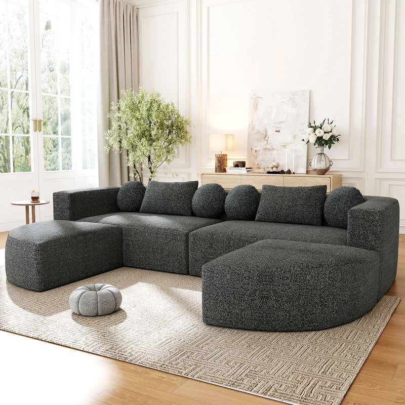 Boneless Couch Modular Sectional Sofa 114.9" Free-Combined Sofa Couch Sofa Bed Compression Sofa With Deep Seating And Curved Design