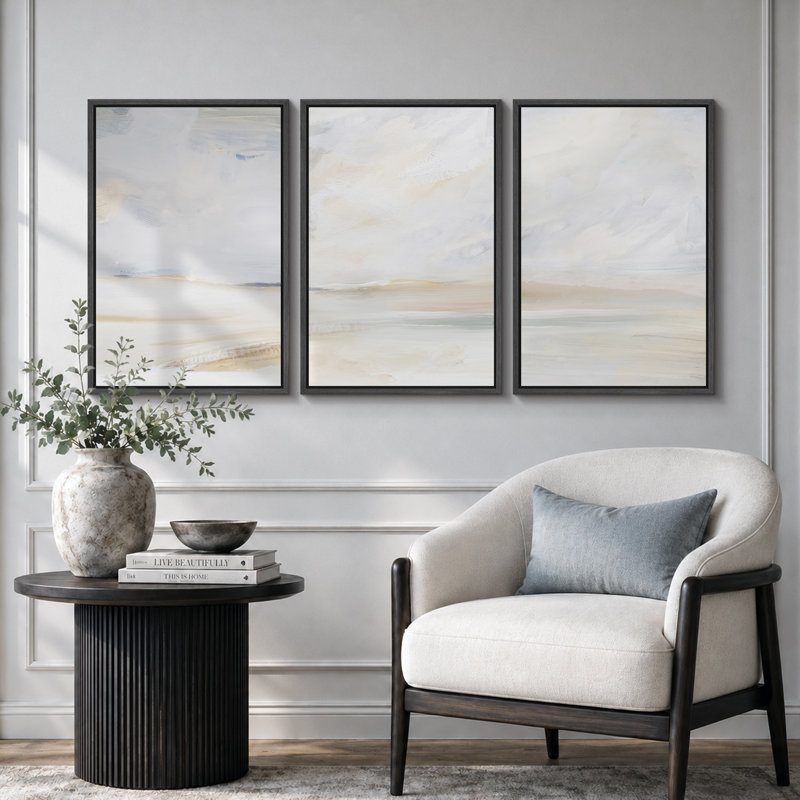 «Minimal Landscape», Mere Serene Coastal Beach, H 24 po x l 48 po, Noir