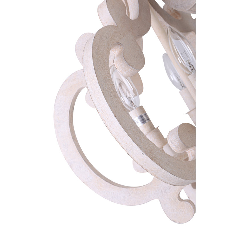 Ambrose 6 - Light 18" W Rustic Solid Wood Chandelier, French Country Chandelier for Dining Room or Living Room, White