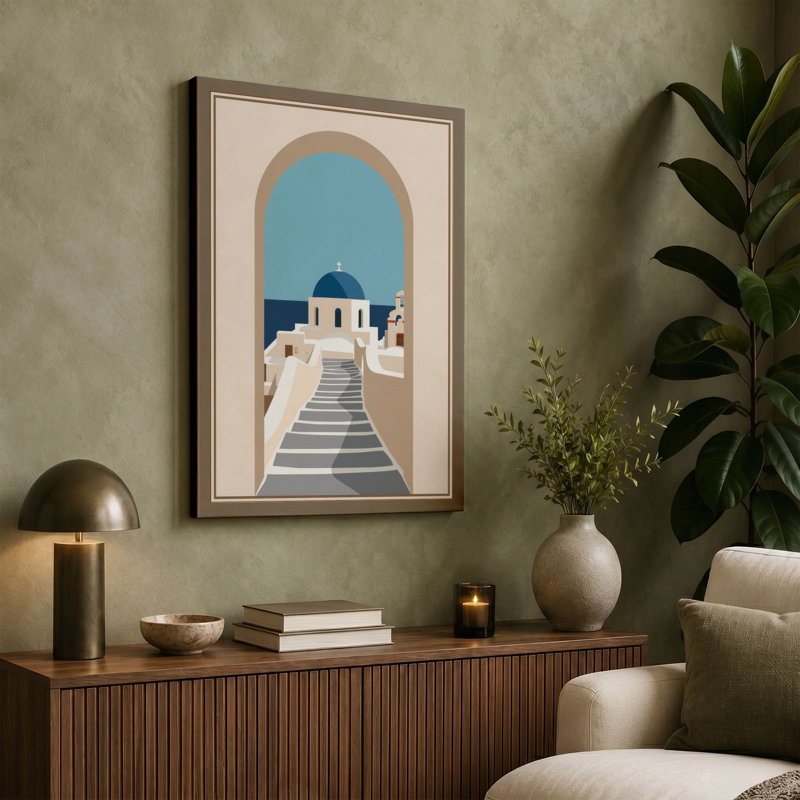 Greek Orthodox Sanctuary Minimalist - Wrapped Canvas, 36x24 - 91.4 x 61.0 cm, Teal Border