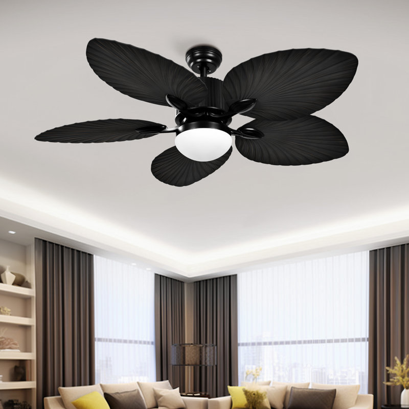 Tenisha 52" Tropical Ceiling Fan With LED Lights And Remote Control,5 Blades,6 Speeds,DC motor, Black