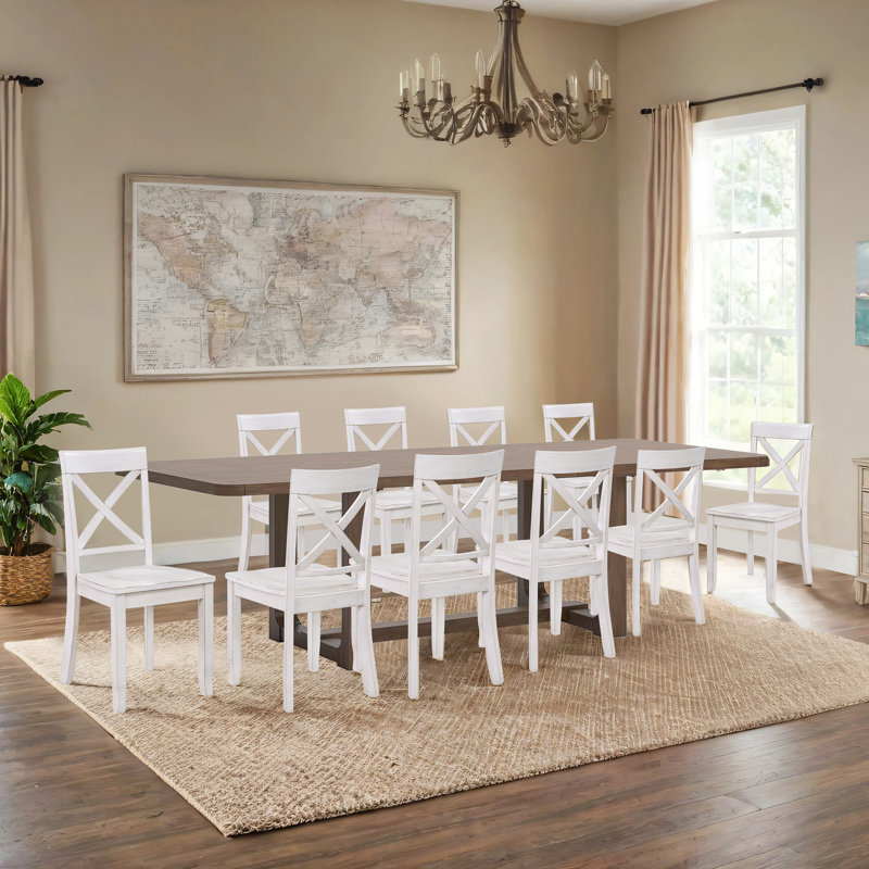 Bronxton 17" Wide Wooden Dining Chairs With Cross-Back Design, Antique White, 10