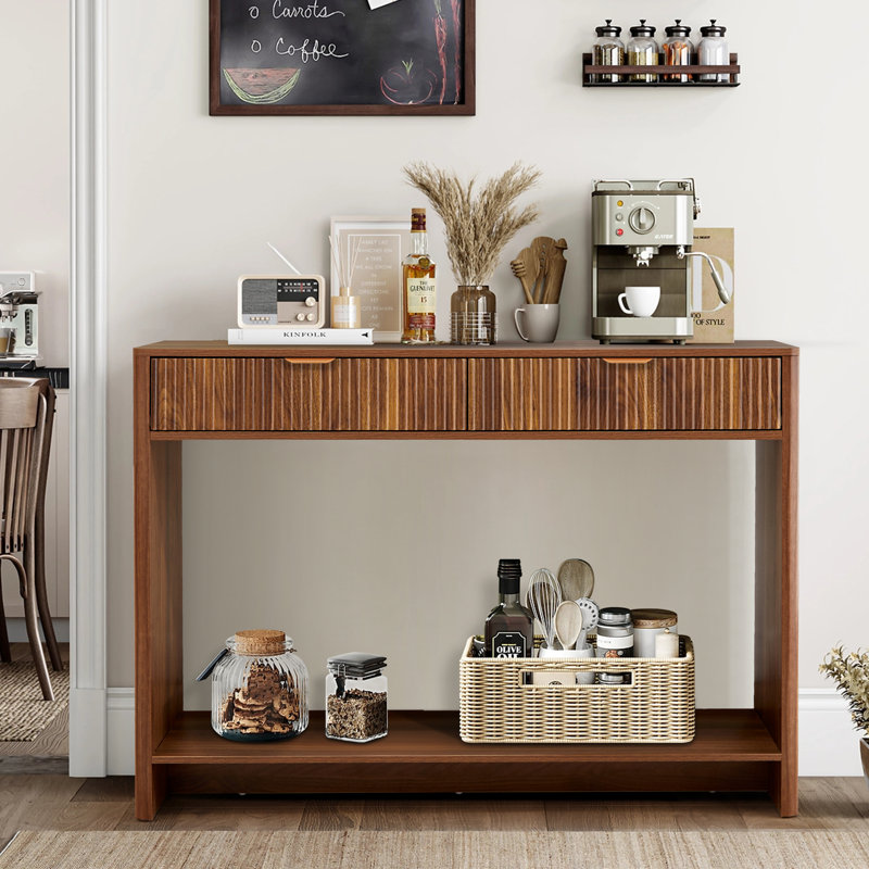 Console cannelée avec tiroirs Mukades, Noyer, H 31,49 po x l 43,3 po x P 11,85 po