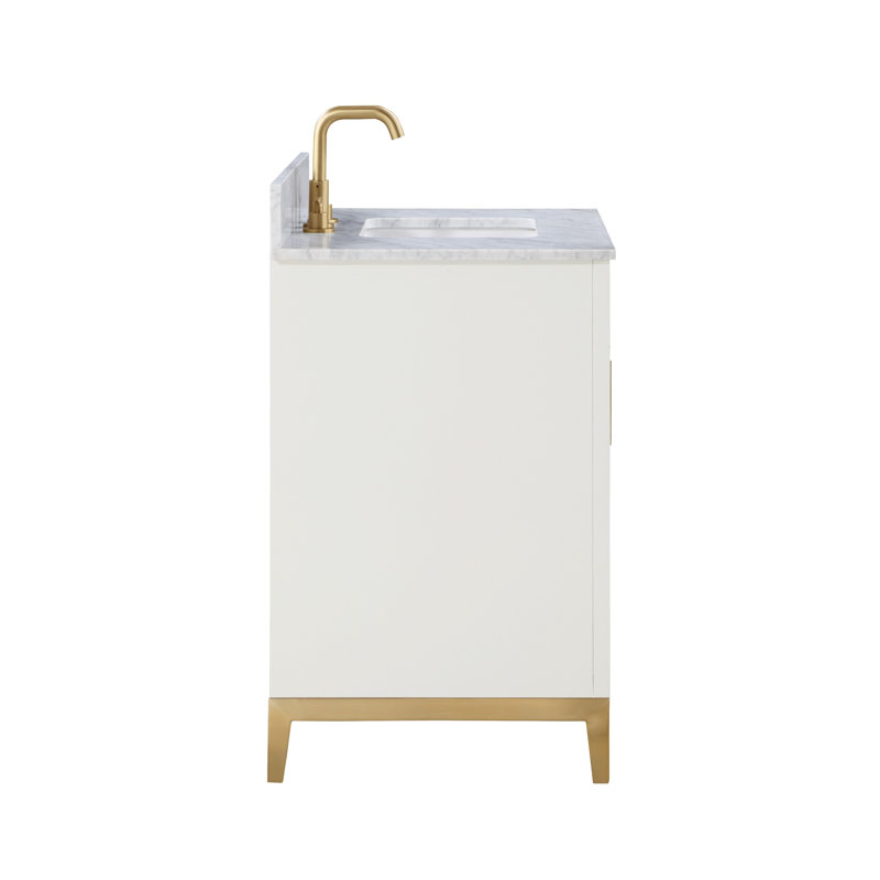 Gracie 36'' W Single Vanity, Carrara Marble, Satin Brass, Satin White