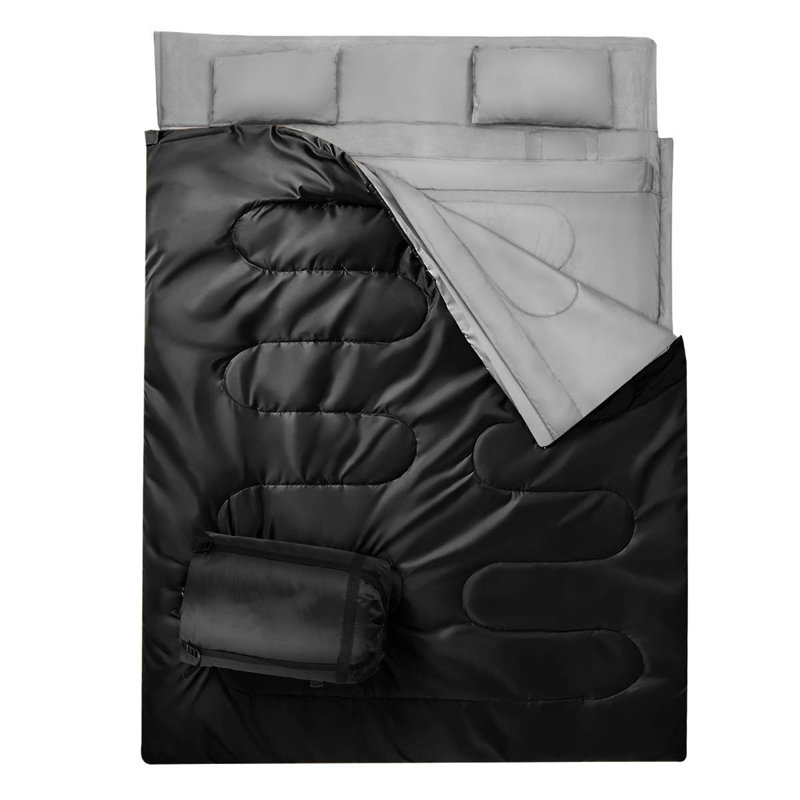 Double Waterproof Sleeping Bag with 2 Pillows, Black