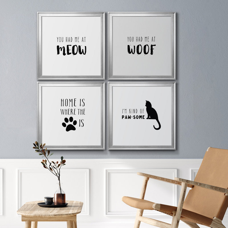 " Had Me At Meow " 4 - Pieces, Black Framed, 16" H x 16" W x 1" D