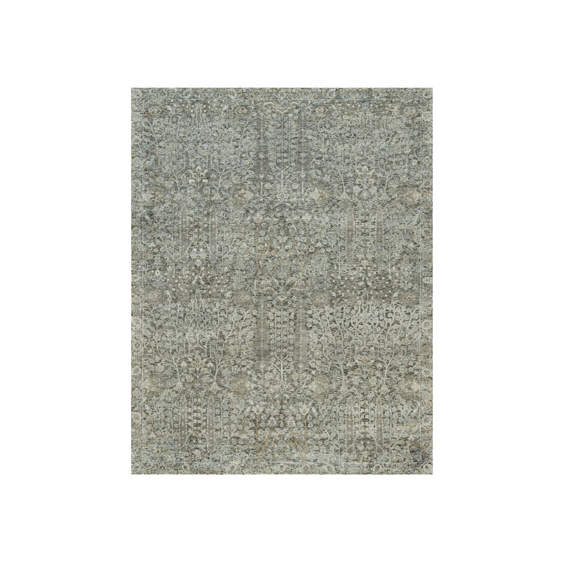 8'1"x10'1" Grey Willow and Cypress Tree Hand Knotted Silk and Wool Rug FD695EC9BDF546B8BD88D1B947637504