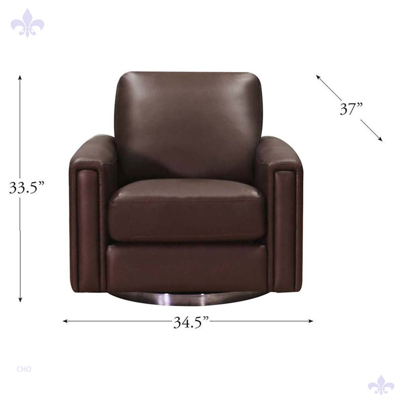 Chaise pivotante pour salon Russchelle, Cuir véritable châtaignier