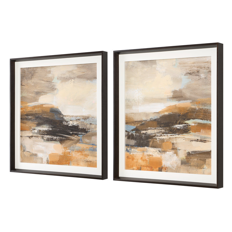 Cinnamon Shore Abstract Print Set with Oak Frame