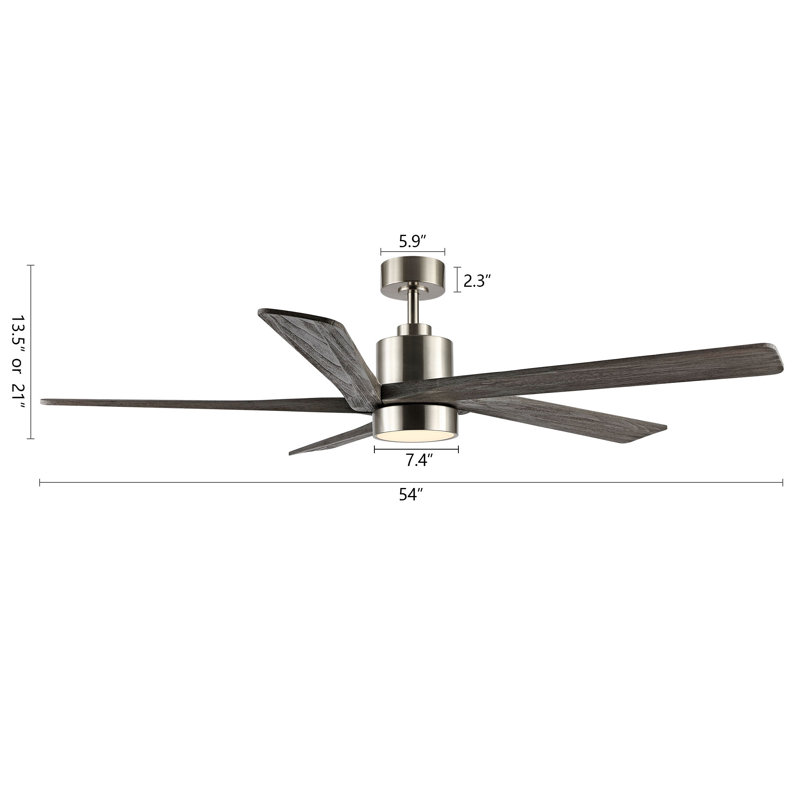 Athanafis Ceiling Fan with LED Lights, Nickel with Gray Blades, 54"