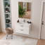 Armoire de salle de bain 31,5 pouces de style moderne, double tiroir avec ligne décorative, meuble-lavabo mural avec lavabo et miroir, système de fermeture en douceur, bois massif, pour la salle de bain
