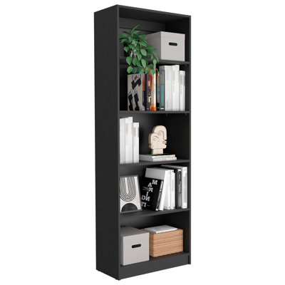 3 bibliothèques de salon dans la teinte noire - 4 tablettes et 2 portes de rangement élégantes, 4 tablettes et 2 portes