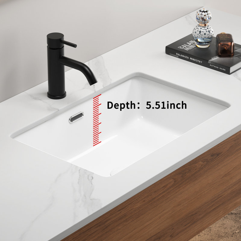 Rectangular Undermount Bathroom Sink 22 x 15 Inch Ceramic Vanity Basin with Overflow