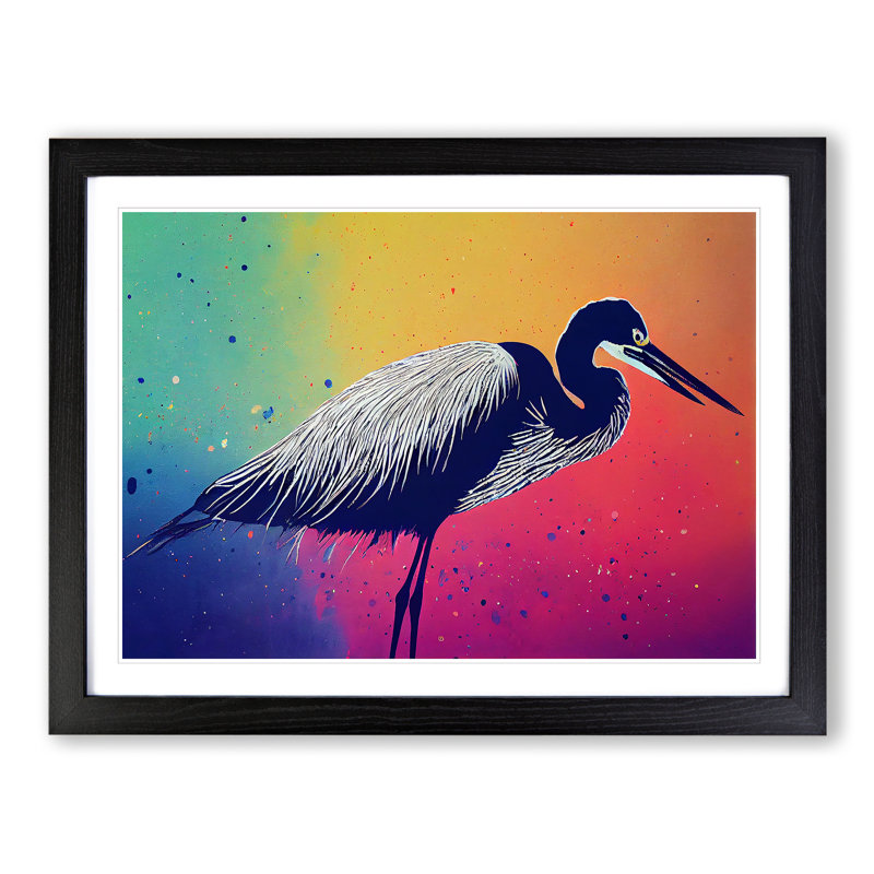 Heron Bird Splash Vol.4 Abstract - Single Picture Frame Print, Black, 46cm H x 64cm W x 2cm D
