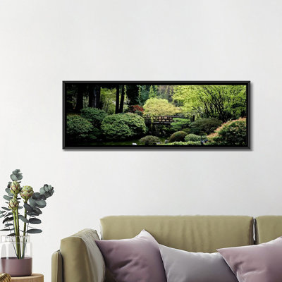 " Panoramic view of a garden, Japanese Garden, Washington Park, Portland, Oregon " Color Photography