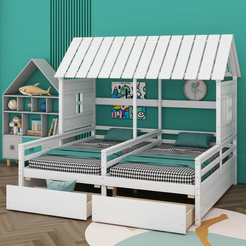 Lits plateforme simple pour lit simple, chacun équipé de deux tiroirs, Blanc