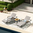 Chambray Patio Aluminum Chaise Lounge Chairs With Phifertex Sling Fabric And Teak Top Side Table