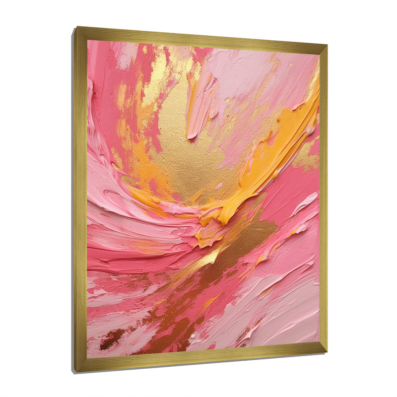 «Rose et or», impressions sur toile, Cadre photo doré simple, H 44 po x l 34 po x P 1,5 po