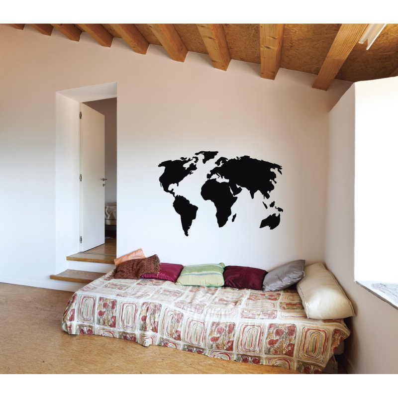 Décalcomanie murale carte du monde, H 22 po x l 32 po x P 0,01 po, Noir