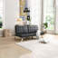 Structure en bois, pieds en acier inoxydable, futon, canapé en PVC noir