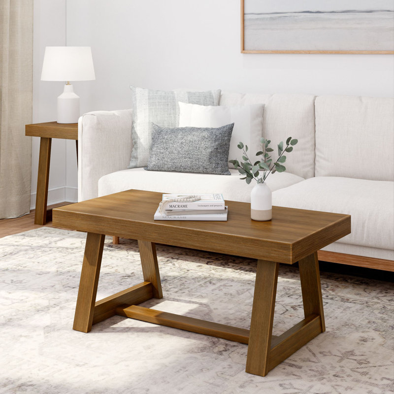 Cathelyne Solid Wood Single Coffee Table, 17.5" H x 40.25" L x 20.5" W, Pecan Wirebrush