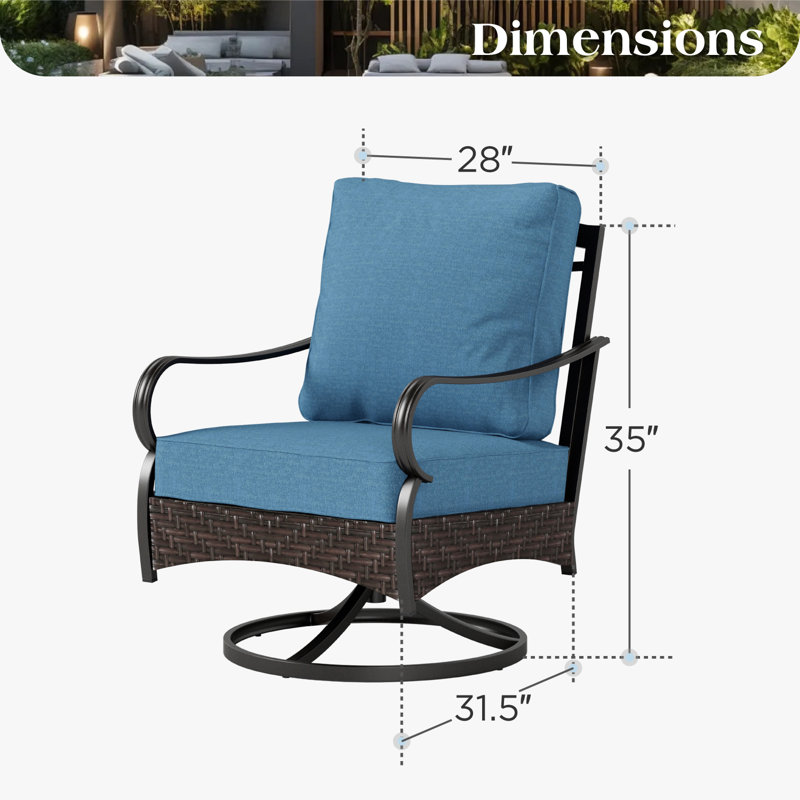 Chaises longues pivotantes avec coussins (ensemble de 2), Denim Blue