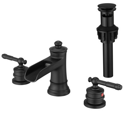 8 Inch Widespread Basin Mixer Tap In Gold, Bathroom Sink Faucet With Hose, Double Lever Handle, Ceramic Cartridge, Side , Deck-Mounted Installation Brushed 3 Hole Pop Up Drain,