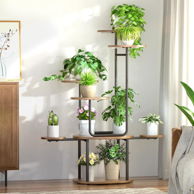 8-Tier Metal Plant Stand For Indoor Plants, Corner Shelf Organizer With Rustic Brown Finish For Living Room, Balcony, And Patio 17 Stories