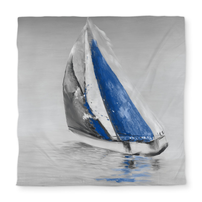 Gray and Blue Boat Sailing Duvet Cover | Marine Classic Decor