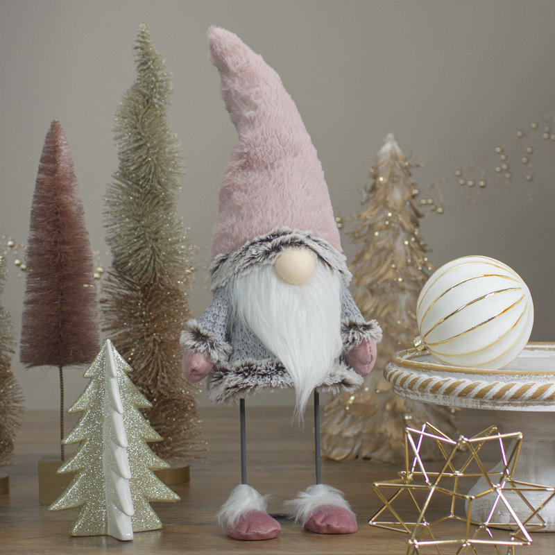 Décoration de Noël gnome rose et gris 17 po