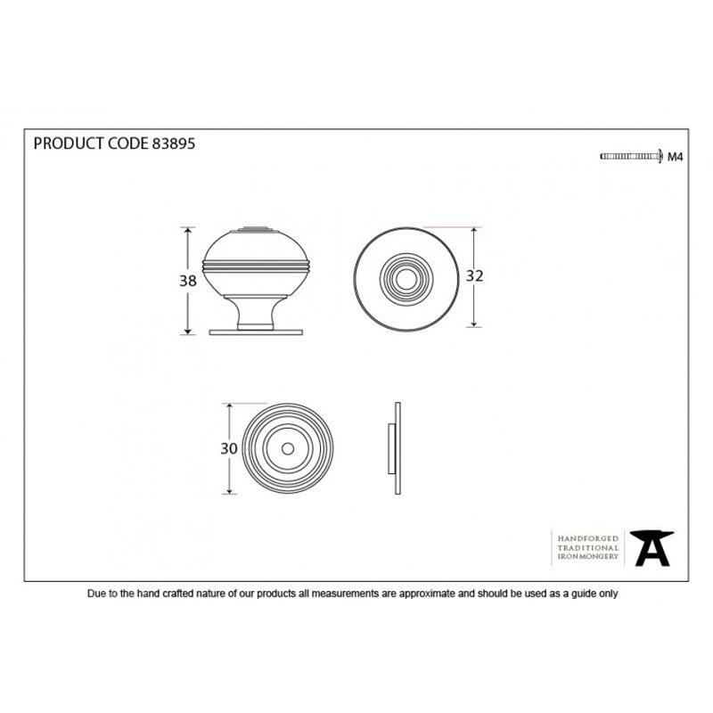 Prestbury 32mm Diameter Round Knob, Aged Brass