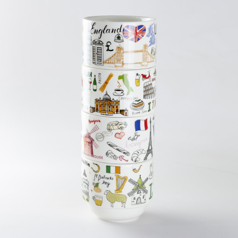  4 Piece Coffee Mug Set, London/Paris/Italy/Ireland