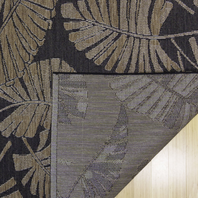 Reyn Spooner Tradewinds Monstera Black Hawaiian Tropical Polypropylene Flatweave Indoor/ Outdoor All Weather Area Rug