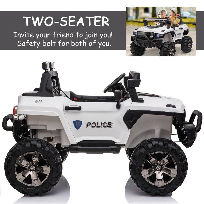 White 12V Police Ride-On Truck with Remote Control