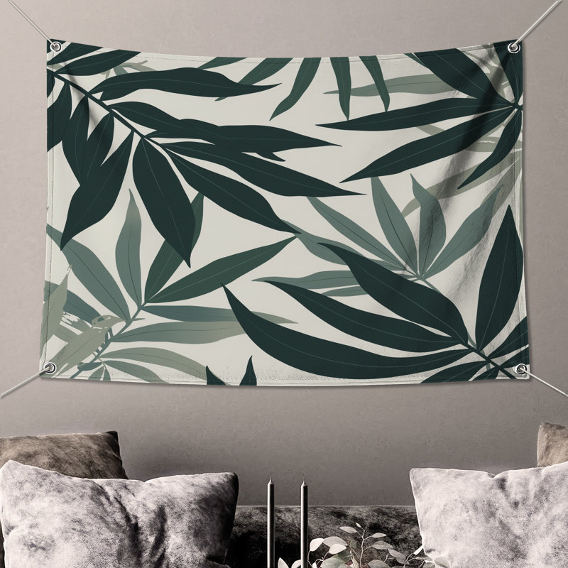 Tapisserie murale motif de feuilles tropicales - décoration murale feuillage, H 104 po x 88 avec 4 œillets