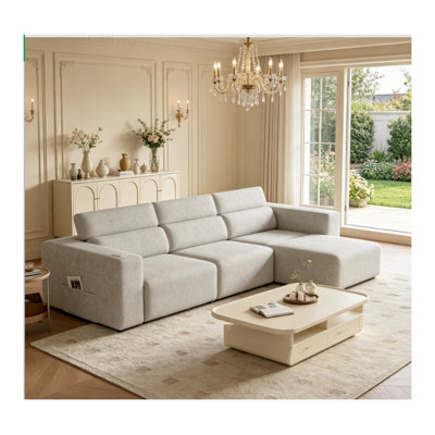 Electric Power Reclining 3-Seat Modular Sofa with Remote Control in Beige Polyester