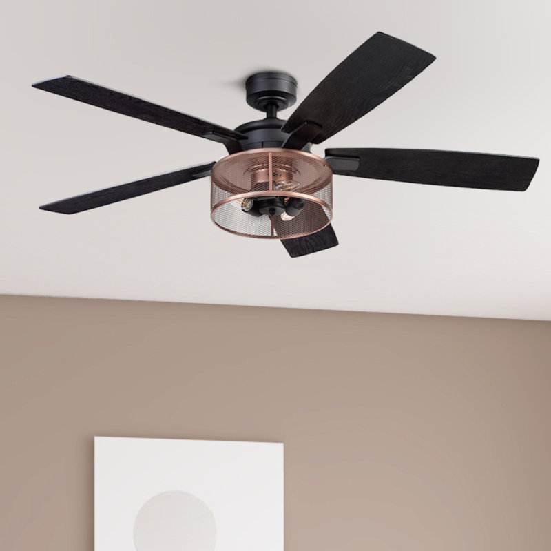 Ventilateur de plafond 52 po avec lumières DEL et télécommande Carnegie, Noir mat avec pales noires / brunes