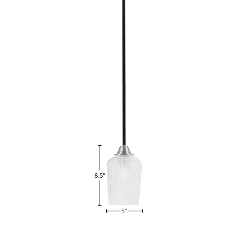Luminaire suspendu sur pied Paramount avec verre texturé de 5 po, Blanc, Noir mat/nickel brossé