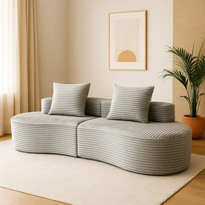 Compressé 2 places Moon Bay en gris fumé, tissu velours côtelé doux, all look moderne, sans assemblage, rembourrage en mousse et coussins décoratifs pour le confort