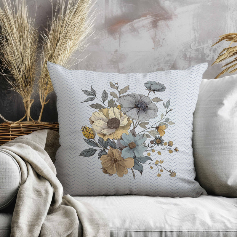 Oreiller en faux suède Misty Meadows, Bleu / argent, Carré 16 po