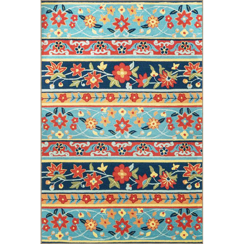 Tapis tissé à rayures multicolores lavable à motif floral, Sous-tapis rectangulaire 4 pi 7 po x 6 pi 7 po inc