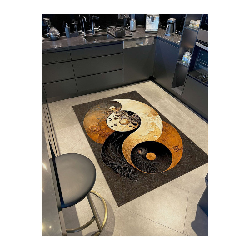 Gray Toned Abstract Ying Yang Themed Patterned Woven Base Modern Decorative Rug, Runner 2'6" x 9'10"