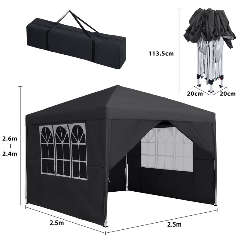 Gazebo Folding Party Tent 2-Way Setup with 4 Removable Side Panels, Windows & Carry Bag Event Shelter Garden Tent for Beach Party Festival Camping Event and Market