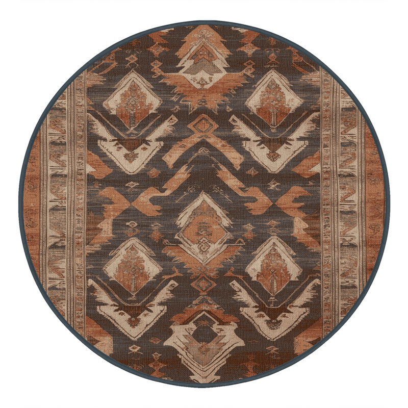 Machine Washable Persian Brown Area Rug, Round 4'