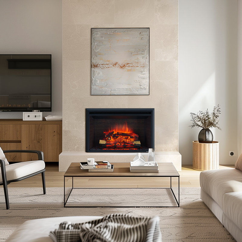 Insert de cheminée électrique Puraflame Ayame avec son craquelé, télécommande, 750 / 1500W, noir, 33 5/64 po de largeur, 21 po de hauteur