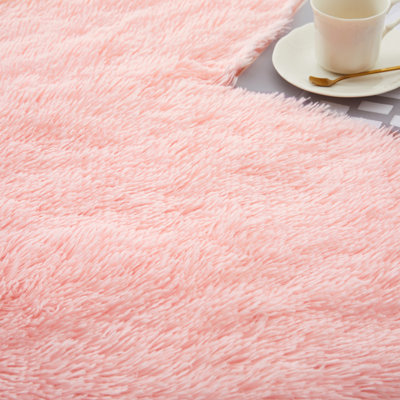 Solid Coloured Shaggy 4X4ft Round Rug For Living Room Fluffy Rug