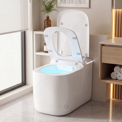 Toilette intelligente en U avec couvercle de toilette à ouverture automatique, toilette intelligente avec bidet, toilette bidet avec siège chauffant, eau chaude, sécheuse, affichage numérique, veilleuse