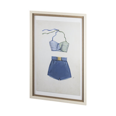 Maillot de bain bleu a imprimé à la main encadré texturé mat sous verre