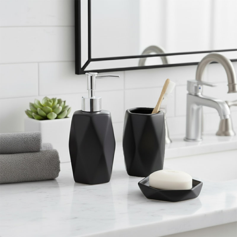 Distributeur de savon à main en forme de diamant, Noir