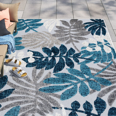 Langford Floral Gray/Blue Indoor / Outdoor Area Rug